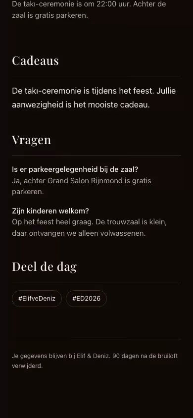 Screen recording of the real invitation of example wedding Elif & Deniz: the seal opens and the page unfolds.
