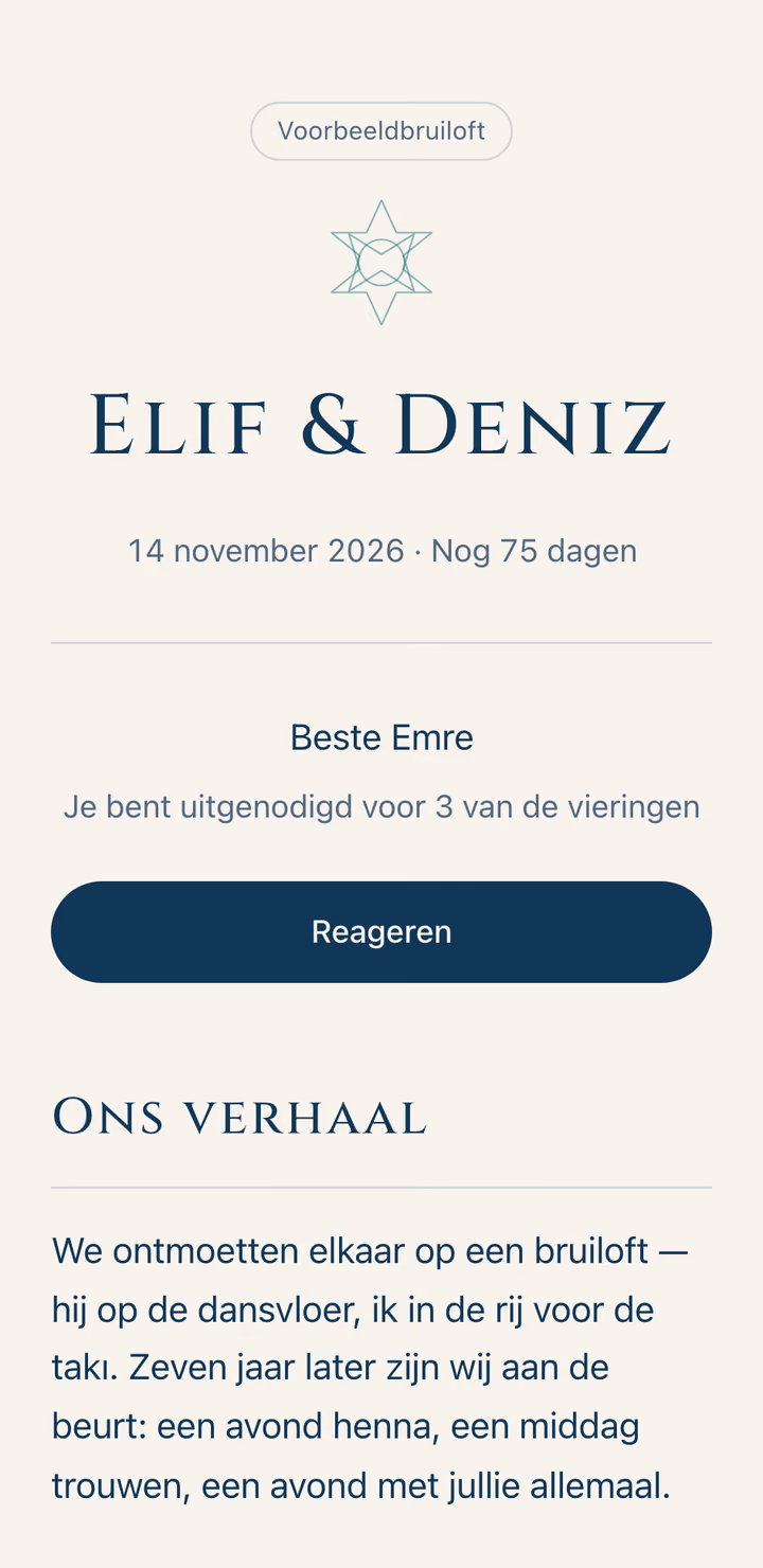 The real invitation page in the Zellige design, photographed on example wedding Elif & Deniz.