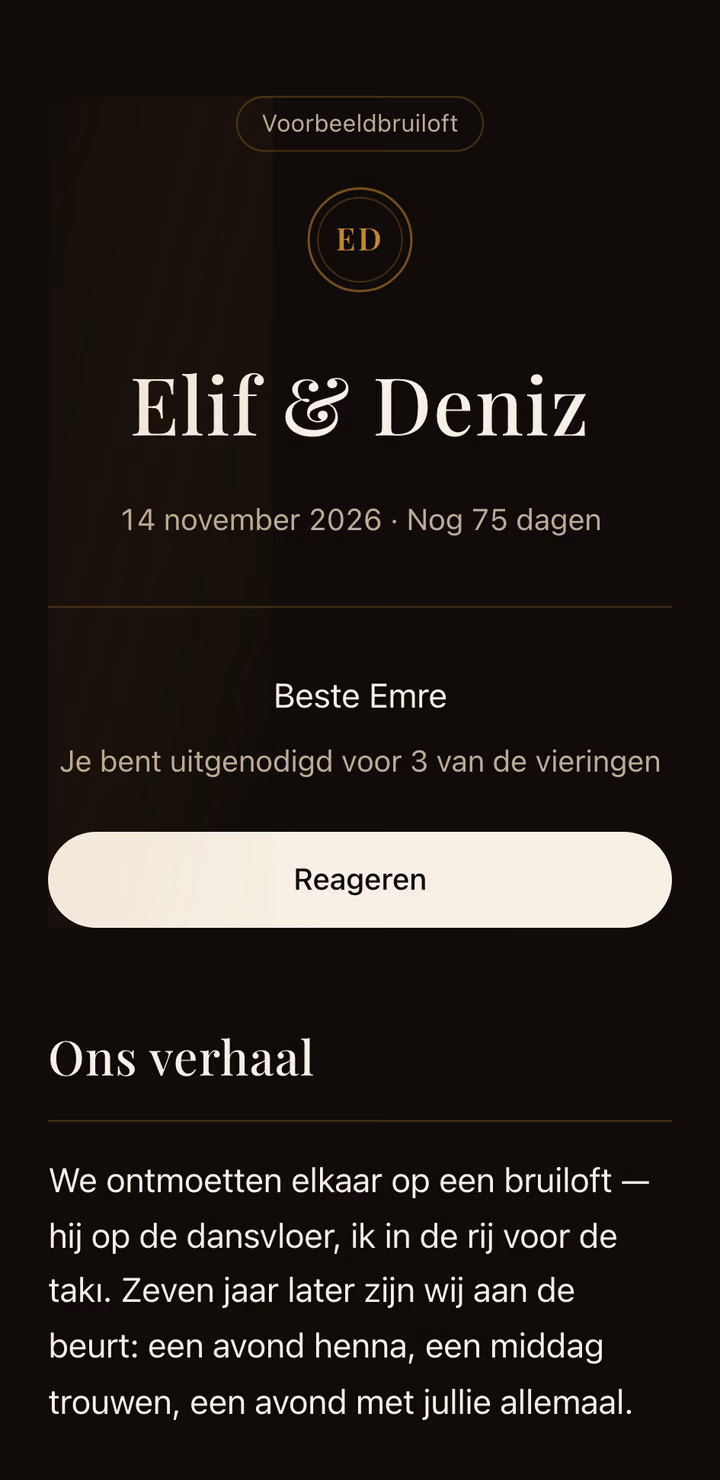The real invitation page in the Zerrin design, photographed on example wedding Elif & Deniz.
