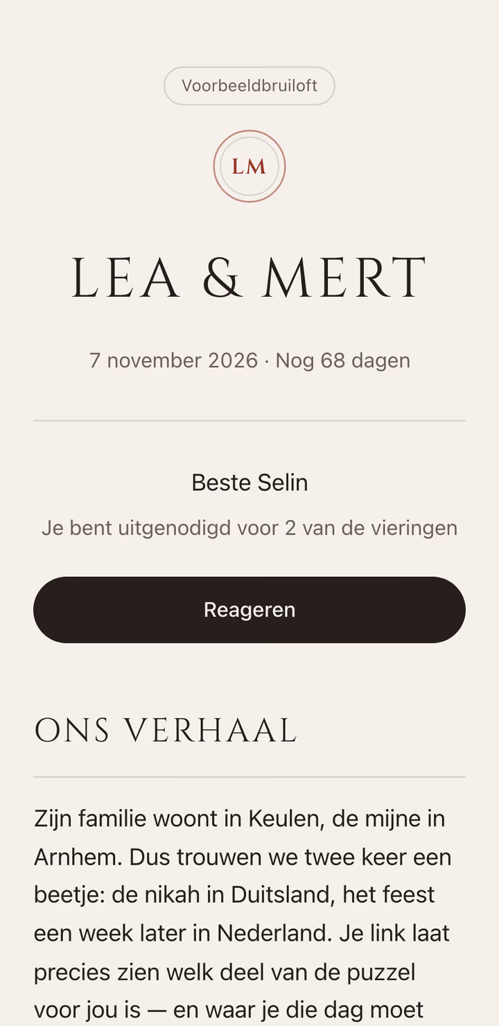 The real invitation page of example wedding Lea & Mert in the Mühür design, label on the page.