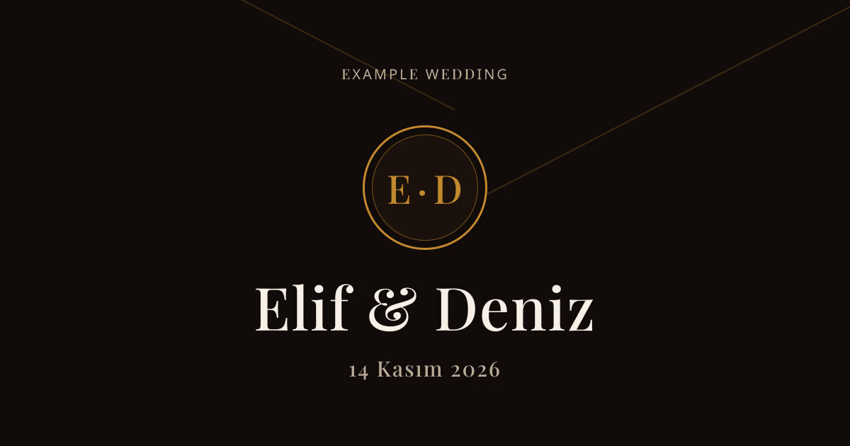 The real share card of example wedding Elif & Deniz as a chat app shows it: a sealed envelope with their monogram, their names and the date.